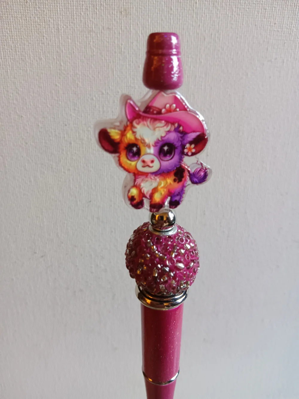 Sparkling Pink Beadable Pen With Cute Cow Focal.